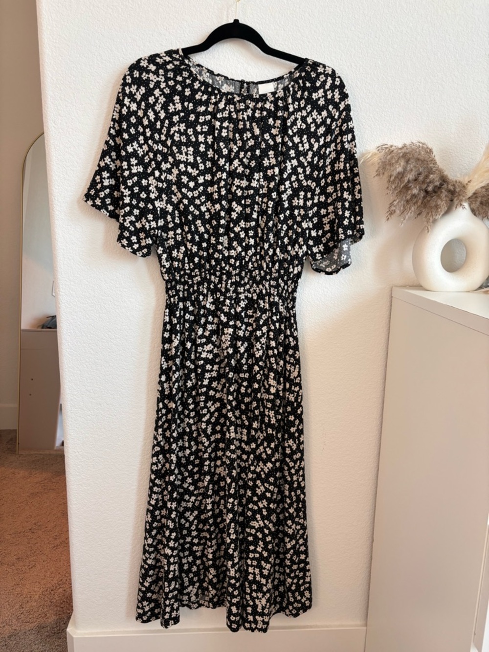 H&M Black Floral Smocked Waist Dress